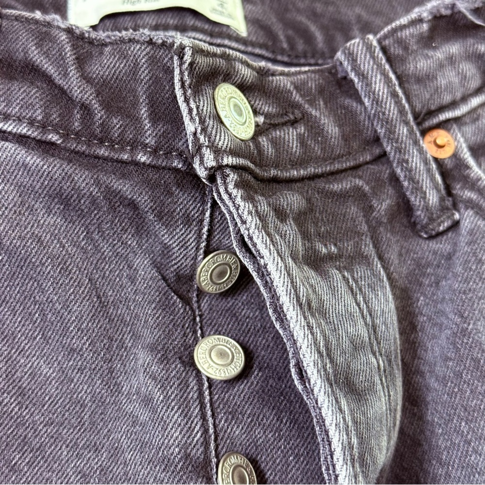 Abercrombie & Fitch The Dad High Rise Straight Leg Jeans Black Torn Ripped Knee - Picture 8 of 12